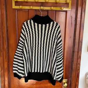 Danish-style Black & White Zigzag Knit Sweater